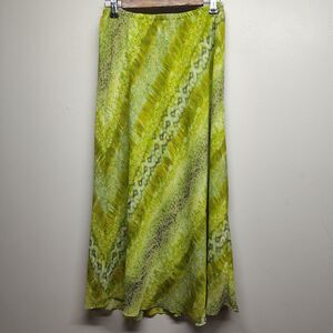 Maxi Skirt Women Size 10 Green Golden Elastic Waist Lined Retro Fairy Feminine